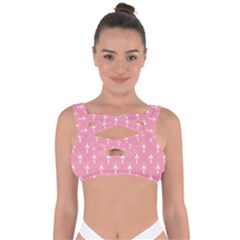 White And Pink Art-deco Pattern Bandaged Up Bikini Top by Dushan