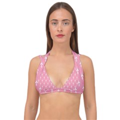 White And Pink Art-deco Pattern Double Strap Halter Bikini Top by Dushan