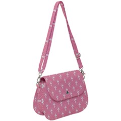 White And Pink Art-deco Pattern Saddle Handbag by Dushan