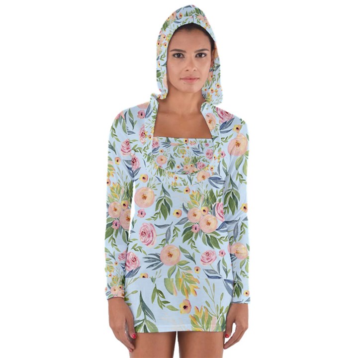 Springflowers Long Sleeve Hooded T-shirt