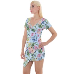 Springflowers Short Sleeve Asymmetric Mini Dress by Dushan