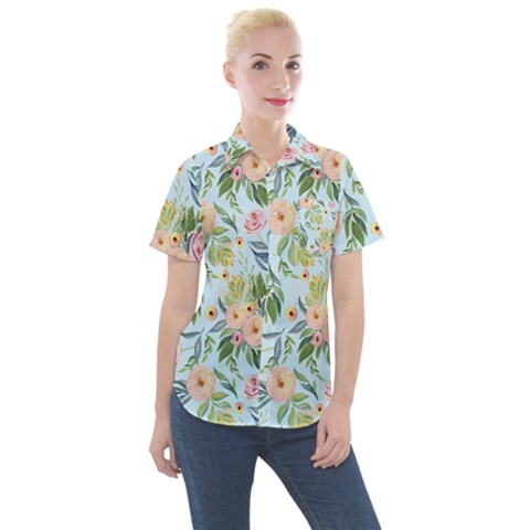 Springflowers Women s Short Sleeve Pocket Shirt by Dushan