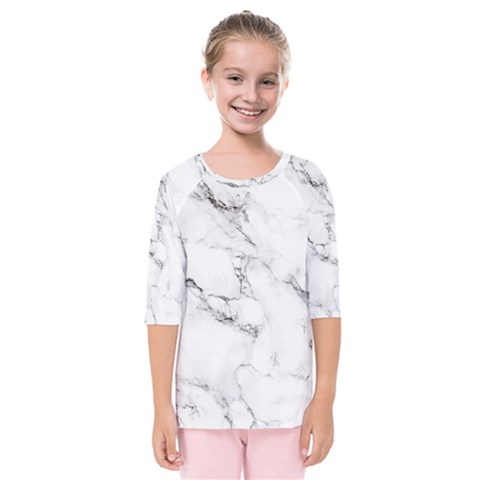 White Faux Marble Kids  Quarter Sleeve Raglan Tee by Dushan