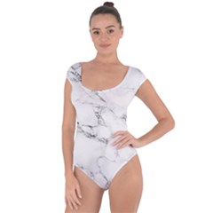 White Faux Marble Short Sleeve Leotard  by Dushan