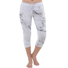 White Faux Marble Capri Yoga Leggings by Dushan