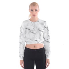 White Faux Marble Cropped Sweatshirt by Dushan