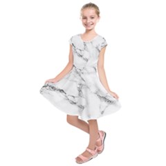 White Faux Marble Kids  Short Sleeve Dress by Dushan