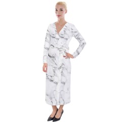 White Faux Marble Velvet Maxi Wrap Dress by Dushan