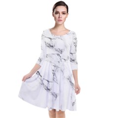 White Faux Marble Quarter Sleeve Waist Band Dress by Dushan