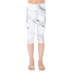 White Faux Marble Kids  Capri Leggings  by Dushan