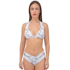 White Faux Marble Double Strap Halter Bikini Set by Dushan