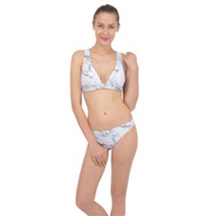 White Faux Marble Classic Banded Bikini Set  by Dushan