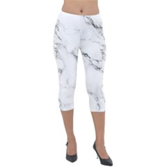 White Faux Marble Lightweight Velour Capri Leggings  by Dushan