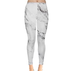 White Faux Marble Inside Out Leggings by Dushan