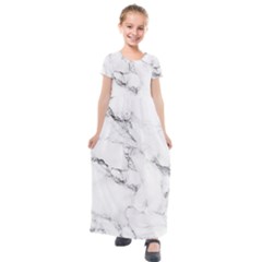 White Faux Marble Kids  Short Sleeve Maxi Dress by Dushan