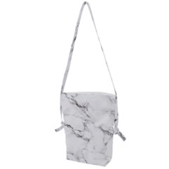 White Faux Marble Folding Shoulder Bag by Dushan