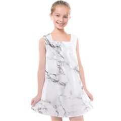 White Faux Marble Kids  Cross Back Dress