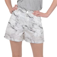 White Faux Marble Ripstop Shorts by Dushan