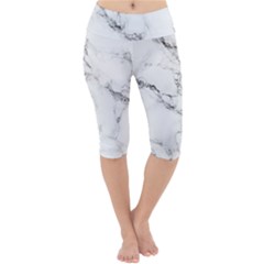 White Faux Marble Lightweight Velour Cropped Yoga Leggings by Dushan