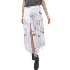 White Faux Marble Velour Split Maxi Skirt by Dushan