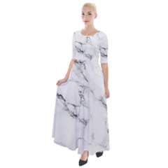 White Faux Marble Half Sleeves Maxi Dress by Dushan