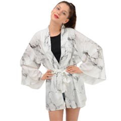 White Faux Marble Long Sleeve Kimono by Dushan