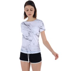 White Faux Marble Back Circle Cutout Sports Tee