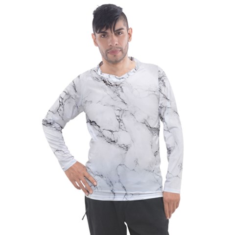 White Faux Marble Men s Pique Long Sleeve Tee by Dushan