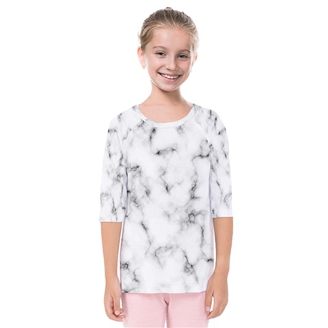 White Faux Marble Texture  Kids  Quarter Sleeve Raglan Tee by Dushan