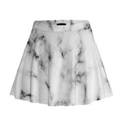 White Faux Marble Texture  Mini Flare Skirt by Dushan