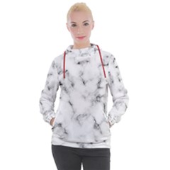 White Faux Marble Texture  Women s Hooded Pullover by Dushan