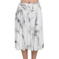 White Faux Marble Texture  Velvet Flared Midi Skirt by Dushan