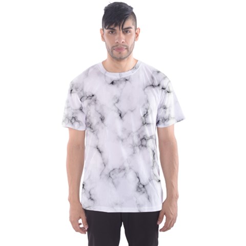 White Faux Marble Texture  Men s Sport Mesh Tee by Dushan