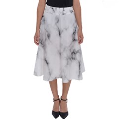 White Faux Marble Texture  Perfect Length Midi Skirt by Dushan