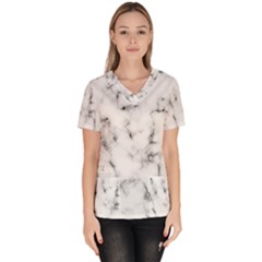 White Faux Marble Texture  Women s V-neck Scrub Top by Dushan