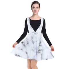 White Faux Marble Texture  Plunge Pinafore Dress by Dushan