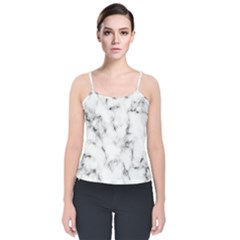 White Faux Marble Texture  Velvet Spaghetti Strap Top by Dushan