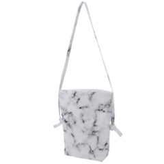 White Faux Marble Texture  Folding Shoulder Bag by Dushan