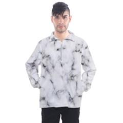 White Faux Marble Texture  Men s Half Zip Pullover