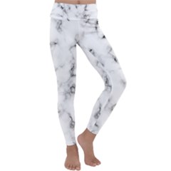 White Faux Marble Texture  Kids  Lightweight Velour Classic Yoga Leggings by Dushan