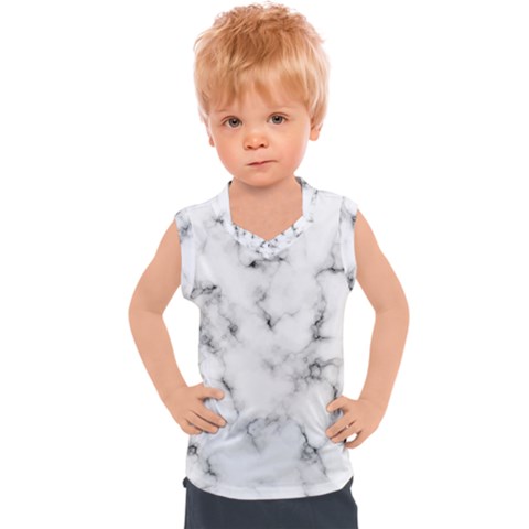 White Faux Marble Texture  Kids  Sport Tank Top by Dushan