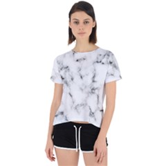 White Faux Marble Texture  Open Back Sport Tee by Dushan