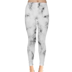 White Faux Marble Texture  Leggings  by Dushan