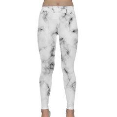 White Faux Marble Texture  Classic Yoga Leggings by Dushan