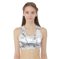 White Faux Marble Texture  Sports Bra With Border by Dushan