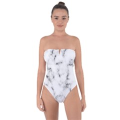 White Faux Marble Texture  Tie Back One Piece Swimsuit by Dushan