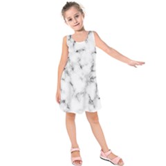 White Faux Marble Texture  Kids  Sleeveless Dress by Dushan