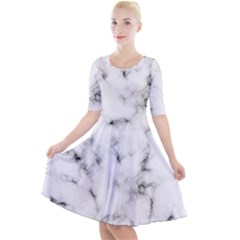 White Faux Marble Texture  Quarter Sleeve A-line Dress by Dushan