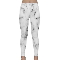 White Faux Marble Texture  Lightweight Velour Classic Yoga Leggings by Dushan