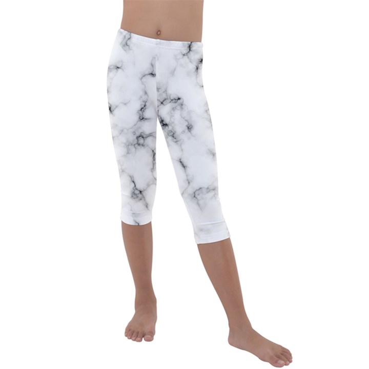 White faux marble texture  Kids  Lightweight Velour Capri Leggings 